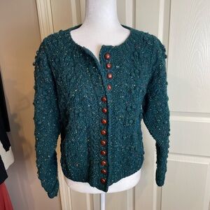 Orvis Vintage Hand Knit Wool Women's Chuunky Cardigan Sweater Medium